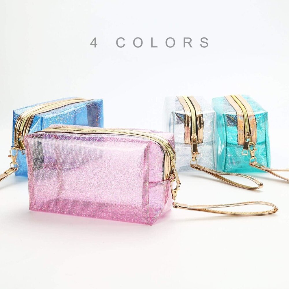 4Pcs Waterproof Cosmetic Bags PVC Transparent Zippered Toiletry Bag